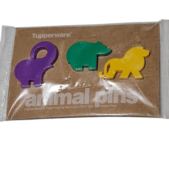 Tupperware Animal Pins Set Of 3 1993 Retro Collectible Purple Green Yellow Plast - Picture 1 of 5